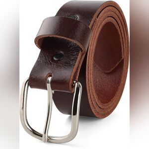 Classic Brown Leather Belt with Silver Buckle